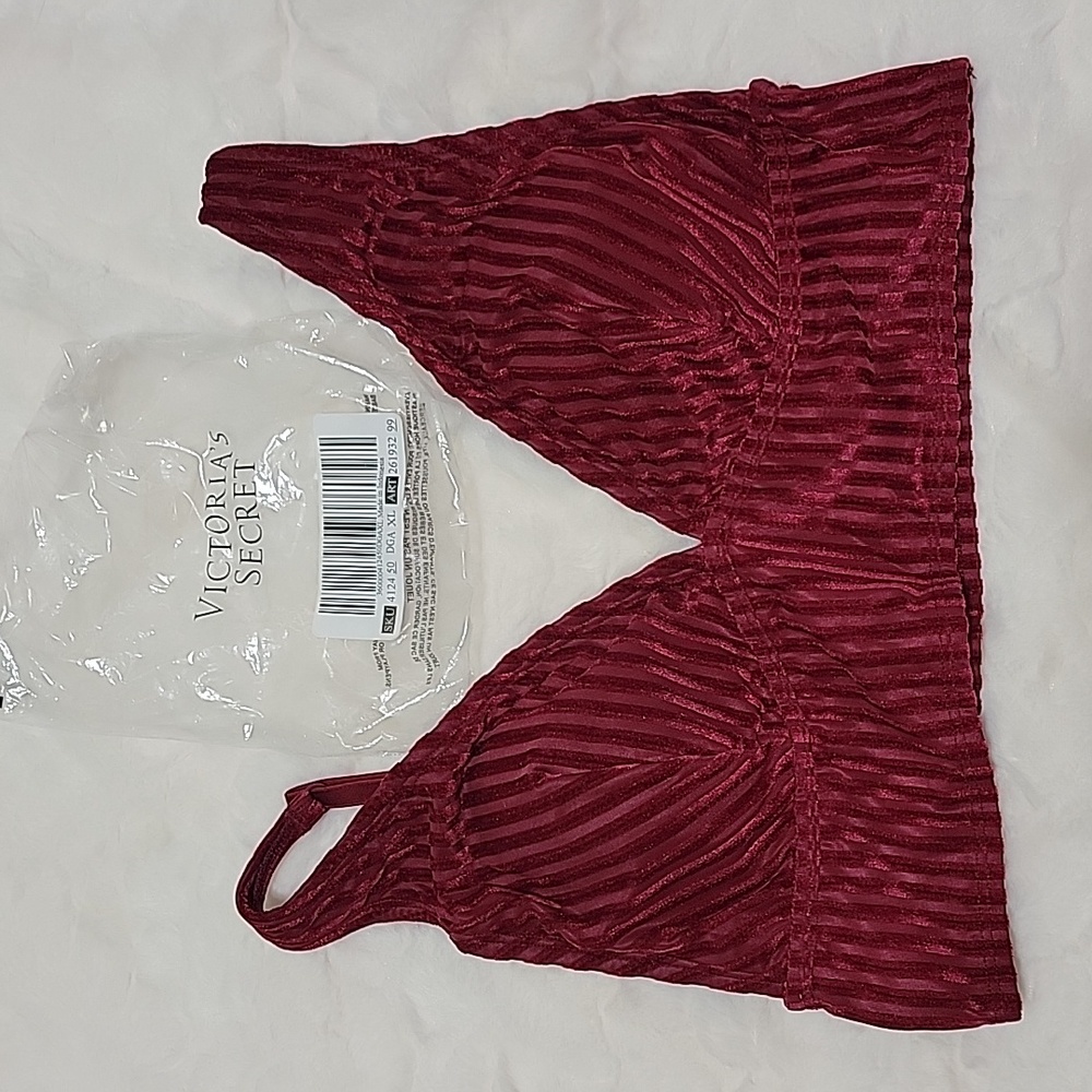 PINK Velvet Plunge Bralette- Merlot Night